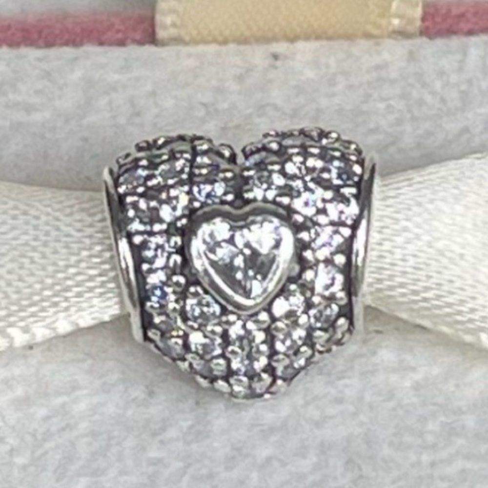 Authentic Pandora Sterling Silver 925 & Pave CZ “In My Heart” Charm